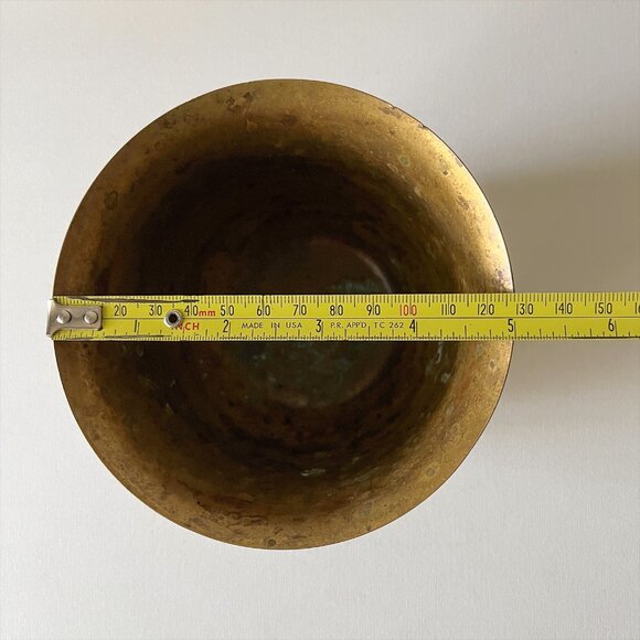 Vintage Solid Brass Floral Planter Hand Painted Flower Pot Rustic Boho Decor - Picture 6 of 7